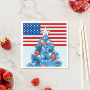 Serviette En Papier Étoiles et bandes rouges blanches bleues Noël USA