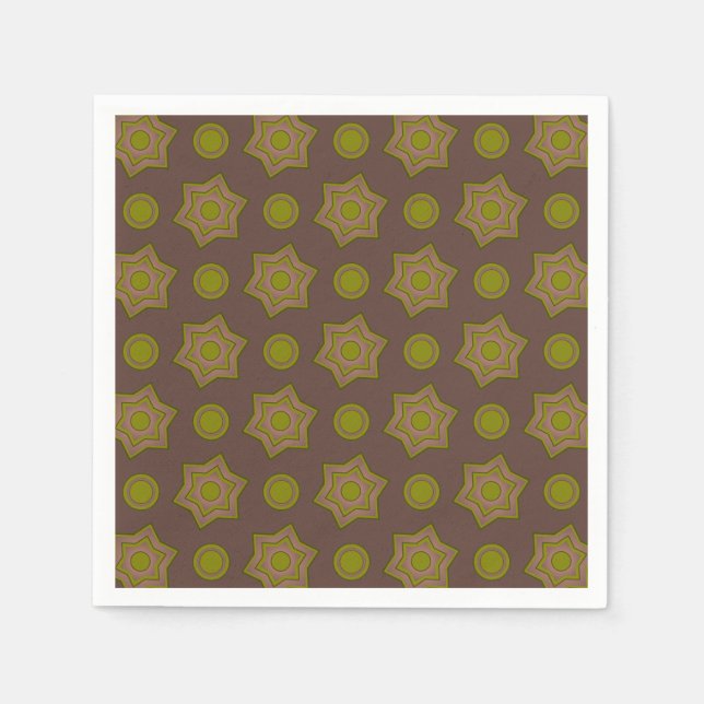 Serviette En Papier Étoiles et cercles en brun et vert (Devant)