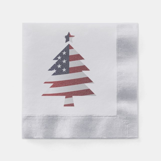 Serviette En Papier Étoiles et rayures Snowy Christmas Tree Patriotiqu (Devant)