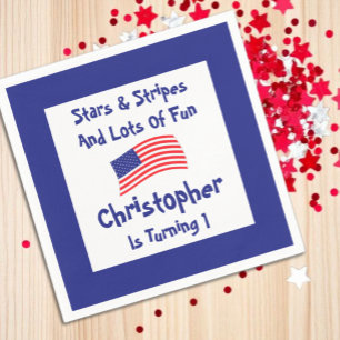 Serviette En Papier Etoiles et stries 1er anniversaire