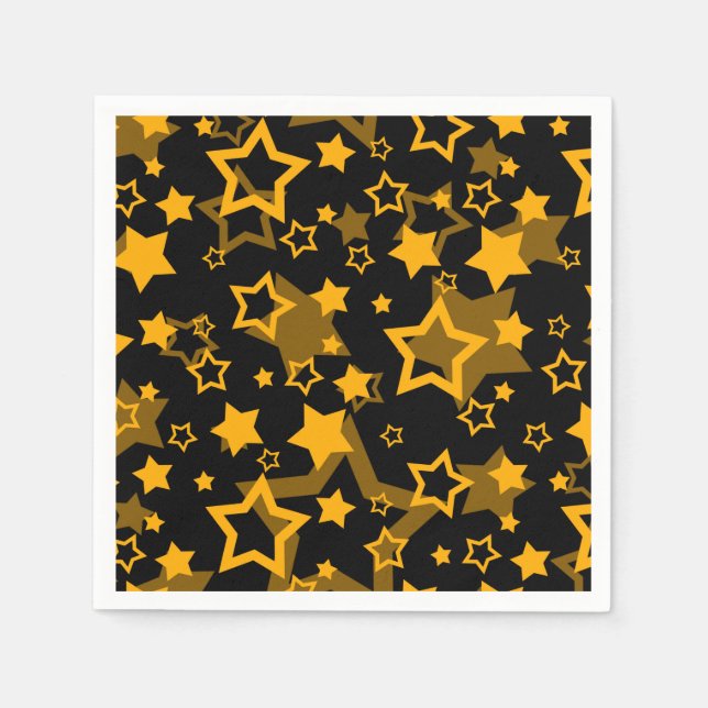 Serviette En Papier Étoiles Jaune Doré Pailleté Design  (Devant)
