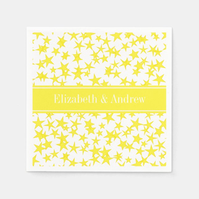 Serviette En Papier Etoiles jaunes Blanc BG, Nom jaune Monogramme (Devant)
