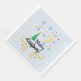 Serviette En Papier Étoiles, Lune, Snowflakes et Joyeux Noël, ZSSG