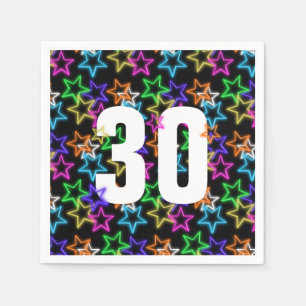 Serviette En Papier Étoiles néon pour 30e anniversaire sur fond noir