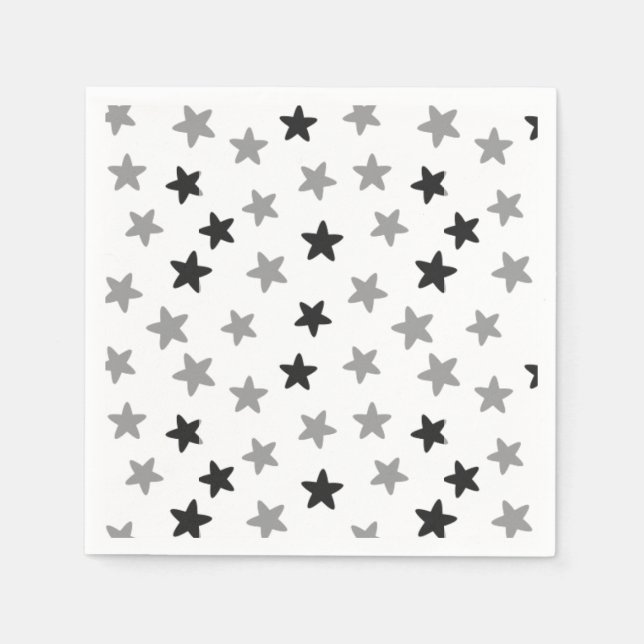 Serviette En Papier Étoiles noires et blanches (Devant)
