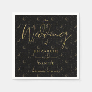 Serviette En Papier Étoiles noires et dorées et humeur céleste de mari