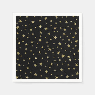 Serviette En Papier Étoiles noires et dorées Soirée céleste étoilée