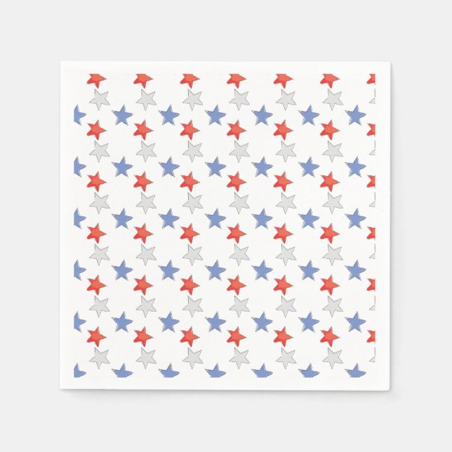 Serviette En Papier Étoiles Patriotique Rouge Blanc Bleu (Devant)