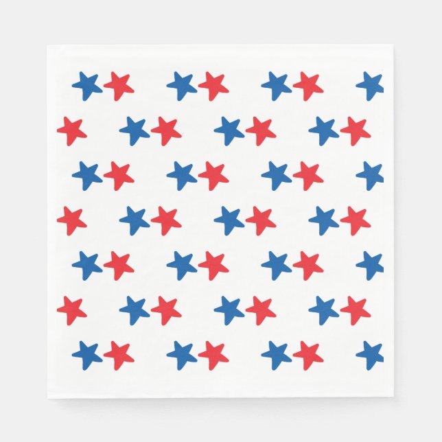 Serviette En Papier Étoiles rouges et bleues | Patriotique / 4 juillet (Devant)