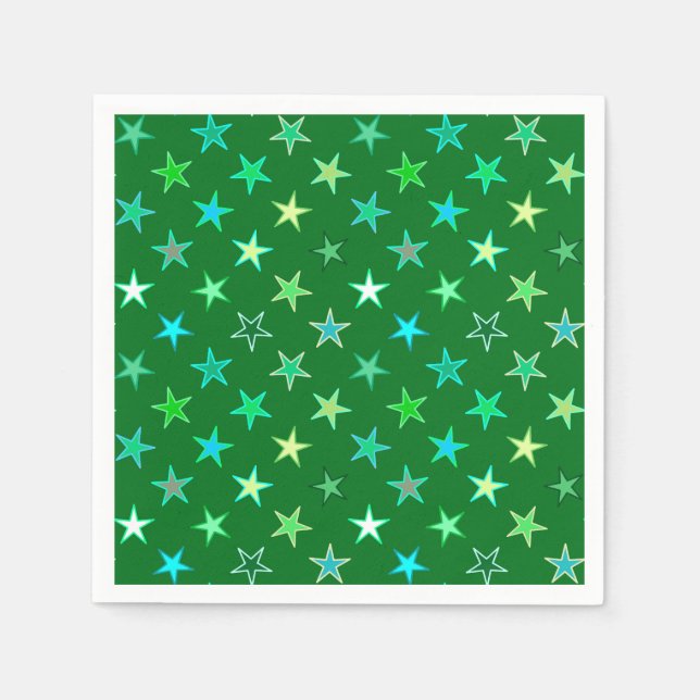 Serviette En Papier Étoiles scintillantes modernes, émeraude et vert c (Devant)