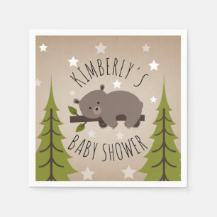 Serviette En Papier Étoiles somnolentes d'ours + Baby shower d'arbres