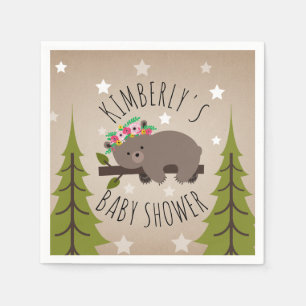 Serviette En Papier Étoiles somnolentes d'ours + Baby shower floral