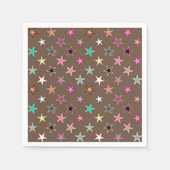 Serviette En Papier Etoiles Twinkings, Taupe Tan & multi Pastels (Devant)