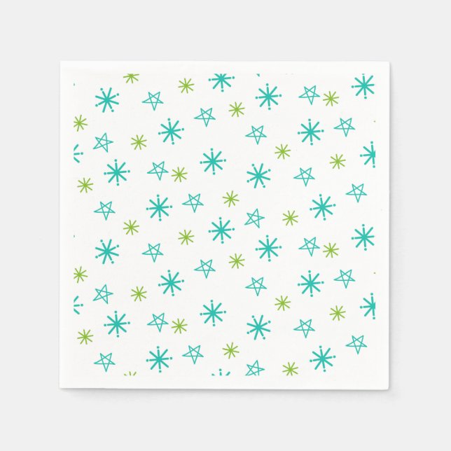 Serviette En Papier Étoiles vert sarcelle rose Noël moderne  (Devant)