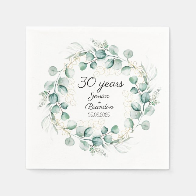 Serviette En Papier Eucalyptus 30e anniversaire de Mariage Pearl (Devant)