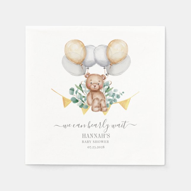 Serviette En Papier Eucalyptus Baby shower Bearly Wait Bear Papier (Devant)