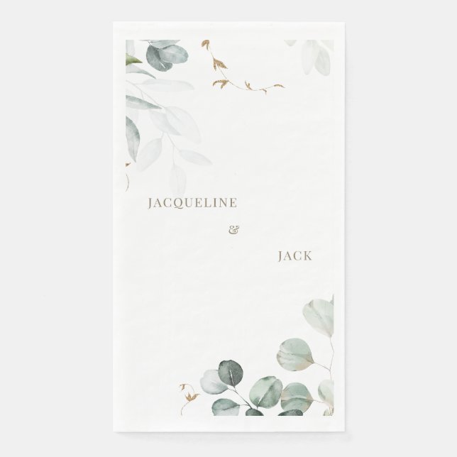 Serviette En Papier Eucalyptus blanc Élégance Mariage personnalisé (Devant)