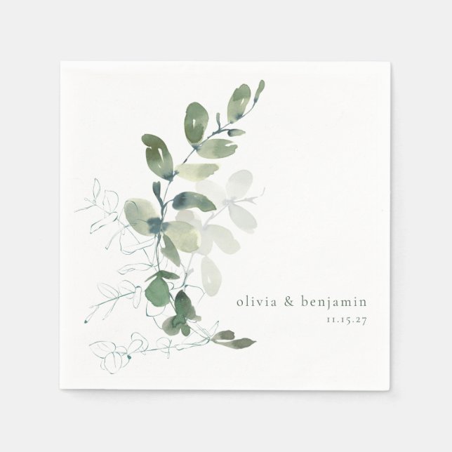 Serviette En Papier Eucalyptus botanique moderne Nom de mariage person (Devant)