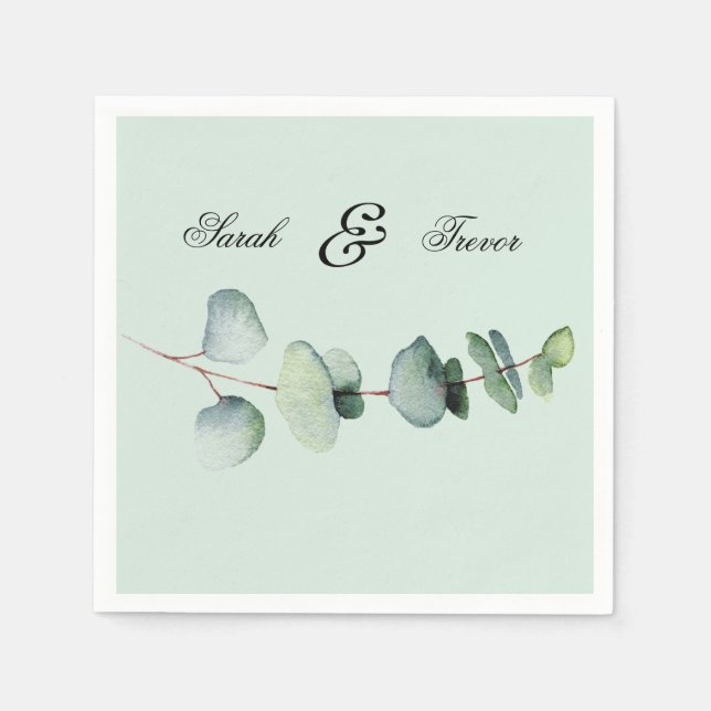 Serviette En Papier Eucalyptus Elégant Mariage Botanique Vert (Devant)