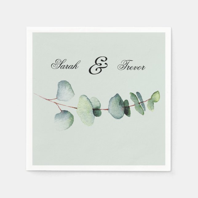 Serviette En Papier Eucalyptus Elégant Mariage Botanique Vert (Devant)