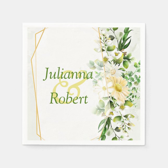 Serviette En Papier Eucalyptus et marguerites serviettes (Devant)