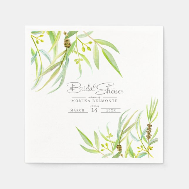 Serviette En Papier Eucalyptus feuille aquarelle vert nuptiale douche (Devant)