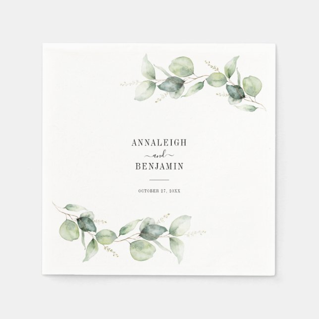 Serviette En Papier Eucalyptus Feuille Greenery Réception de mariage (Devant)