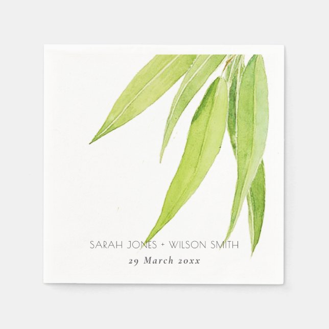 SERVIETTE EN PAPIER EUCALYPTUS FEUILLE MONOGRAMME DU FOLIAGE DE COULEU (Devant)