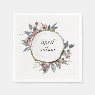SERVIETTE EN PAPIER EUCALYPTUS FLORAL ROSE DE BOIS RUSTIQUE