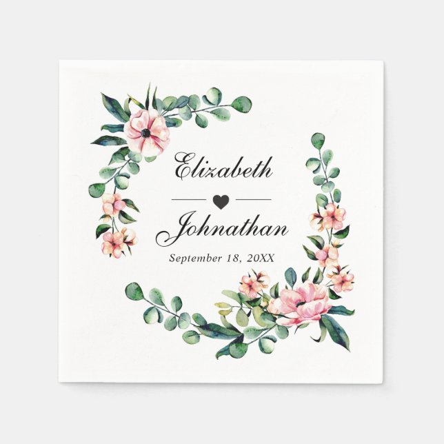 Serviette En Papier Eucalyptus Floral Verdure Wreath Aquarelle | (Devant)