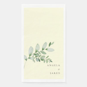 Serviette En Papier Eucalyptus Foliage Jaune Mariage Nom de couple