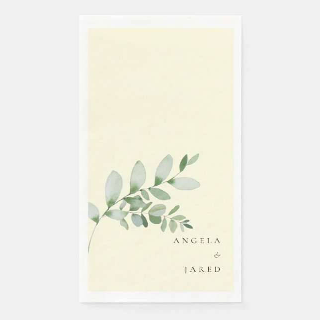 Serviette En Papier Eucalyptus Foliage Jaune Mariage Nom de couple (Devant)