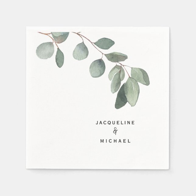 Serviette En Papier Eucalyptus Foliage Mariage Cocktail moderne servie (Devant)