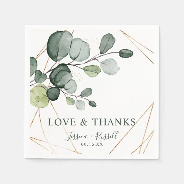 Serviette En Papier Eucalyptus Gold Abstrait Love and Thanks Paper (Devant)