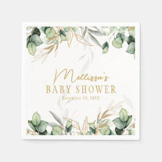 Serviette En Papier Eucalyptus Green Leaf vert & Baby shower or