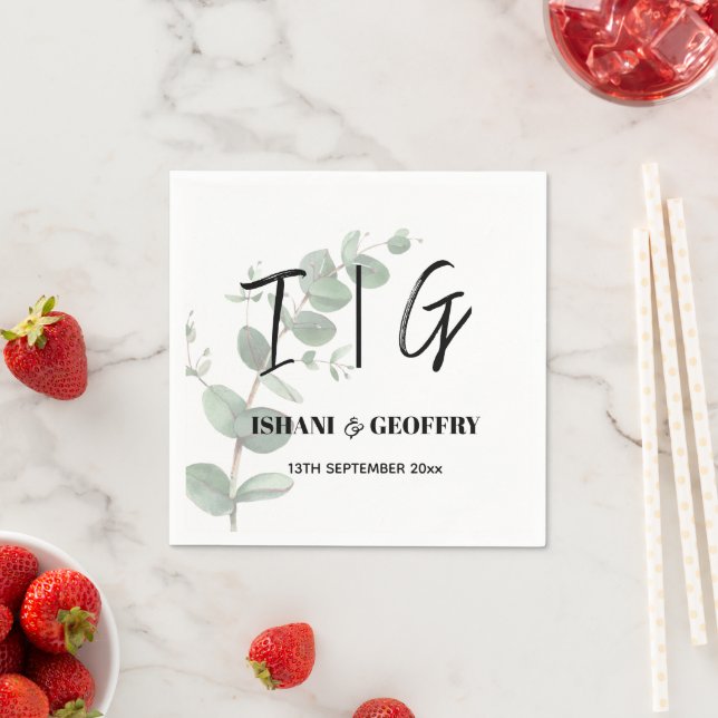 Serviette En Papier Eucalyptus Leaves Greenery Wedding (En situation)