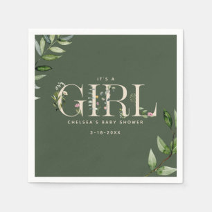 Serviette En Papier Eucalyptus Lettering Green Girl Baby shower