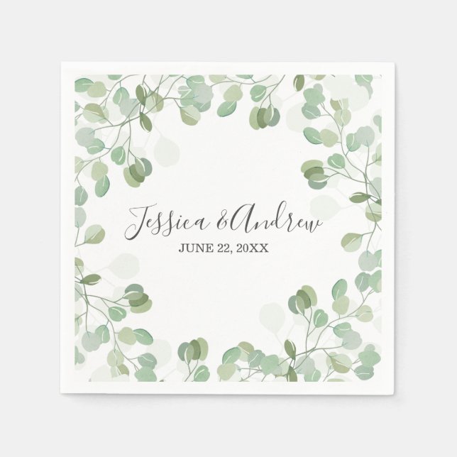 Serviette En Papier Eucalyptus Mariage Napkin Botanique Personnalisé (Devant)