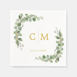 Serviette En Papier Eucalyptus Moderne Calligraphie Monogramme Mariage