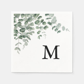 Serviette En Papier Eucalyptus Moderne Calligraphie Monogramme Mariage