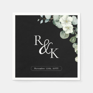 Serviette En Papier Eucalyptus Noir & Blanc Minimaliste Monogramme mar