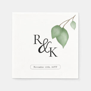Serviette En Papier Eucalyptus Noir & Blanc Minimaliste Monogramme mar