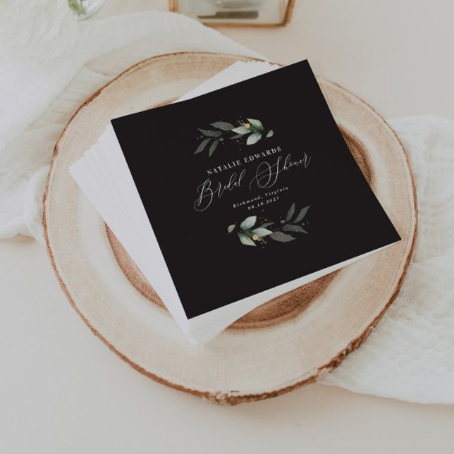 Serviette En Papier Eucalyptus or noir élégant shower de mariage  (Créateur téléchargé)