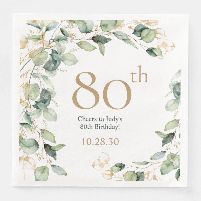 Serviette en papier eucalyptus pour 80e anniversai (Devant)