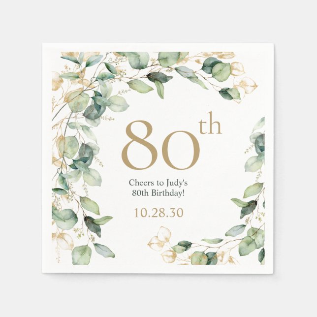 Serviette En Papier Eucalyptus pour 80e anniversaire (Devant)