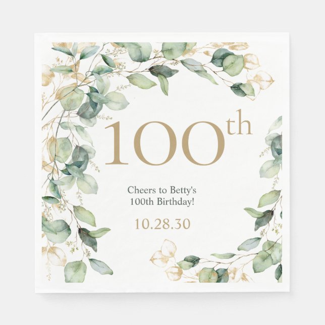 Serviette En Papier Eucalyptus pour les 100 ans (Devant)