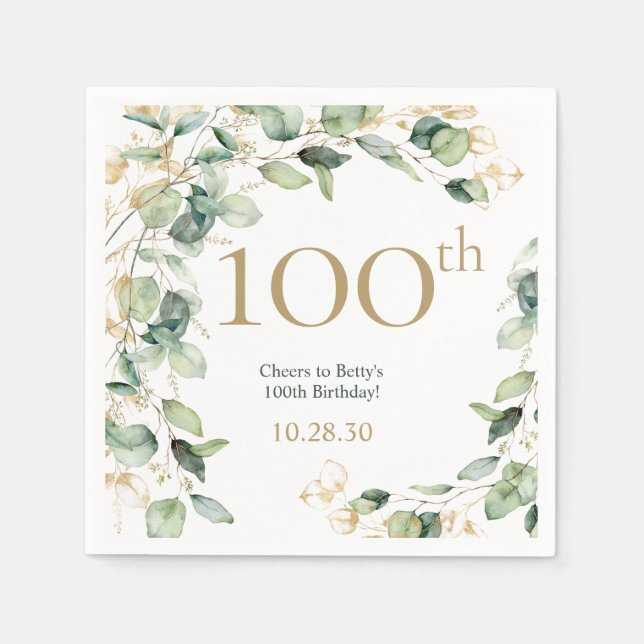 Serviette En Papier Eucalyptus pour les 100 ans (Devant)