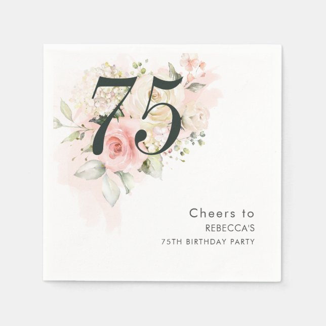 Serviette En Papier Eucalyptus rose Floral Foliage 75ème anniversaire (Devant)