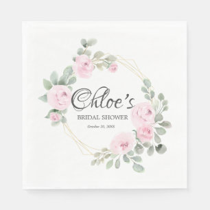 Serviette En Papier Eucalyptus Rose Rose Florale Fête de Mariage