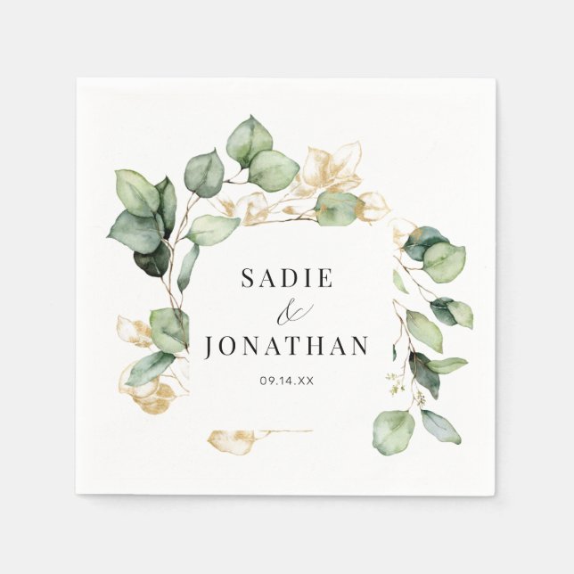 Serviette En Papier Eucalyptus Rustic Gold Botanical Mariage (Devant)